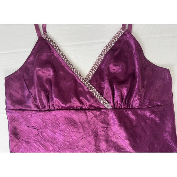 VTG Fashion Bug Y2K 90s Purple Crinkle Satin Beaded Babydoll Cami Top L USA Glam - Picture 6 of 9